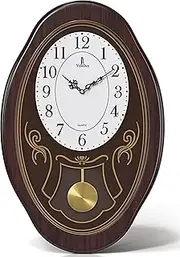 Musical Wall Clock with Pendulum - Oval Pendulum Wall Clock with Melodies & Westminster Chimes - Chiming Clock Battery Operated, Wood Pendulum Clock for Living Room, Office, Home Decor & Gift