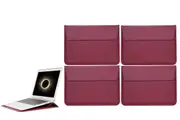4Pcs PU Leather Sleeve Case Pouch Laptop Bag With Stand For Macbook 11 13 15 Inches-Wine Red