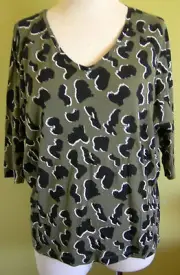 Ladies Womens 3/4 Sleeve Loose Blouse Top Khaki Print Emerson Size M (12-14) NWT