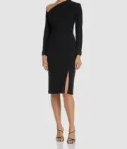 $330 Aidan Mattox Women's Black Asymmetric Embellished Cuff Sheath Dress 4