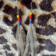 EMU FEATHER Rainbow EARRINGS. Handmade, 925 Sterling Silver, Australian
