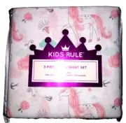 Kids Rule 3 Piece Twin Sheet Set 1 Flat Sheet, 1 Fitted Sheet, 1 Pillow Case