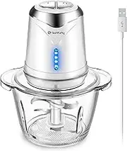 Food Processor 6000mAh Cordless Mini Chopper with 1.2L Glass Bowl, Electric Food Processors BPA-free Garlic Mincer Blender with 4 Stainless Steel Blades, 2 Speeds for Baby Food, Meat, Veggie (White)