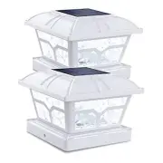 Solar Post Cap Lights Outdoor 2 Color Modes 8 LEDs for 4x4 5x5 2 Pack White