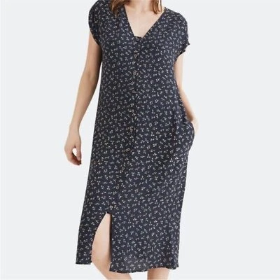 Madewell Easy Midi Dress Button Front Women’s Large Floral Navy NEW