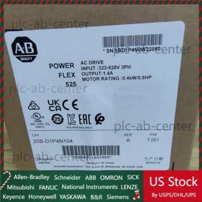 1pcs Allen-Bradley 25B-D1P4N104 Powerflex 525 AC Drive 0.5HP 0.4KW New SEALED