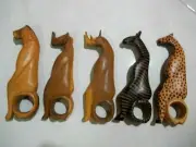 LOT OF 5 Genuine Besmo WOOD Hand Carved 8'' Napkin Rings made in Kenya ANIMALS