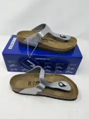 NEW BIRKENSTOCK Sandals Gizeh BS 7 37 Silver Leather S1-683 Metallic NIB