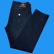 True Religion Jeans Mens Size 36x32 Geno Big T Flap Relaxed Slim Blue Denim