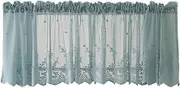 Sheer Valance Curtain Kitchen Window Short Lace Curtains Floral Pocket Top Tulle Blue 130x41CM