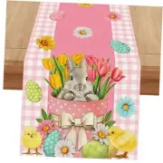 Linen and White Buffalo Check Plaid Easter Table Runner 108 13" x 108" Pink
