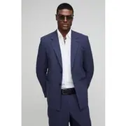 Mens Navy Relaxed Fit Linen Blend Blazer
