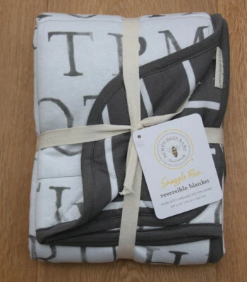Burt's Bees Baby Reversible Blanket ~ White & Gray ~ Alphabet & Striped ~