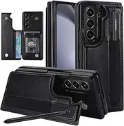 [Nexue] for Samsung Galaxy Z Fold 6 Wallet Case with S Pen Holder,PU Leather Case with Card Slot Double Magnetic Clasp Flip Case Cover for Samsung Galaxy Z Fold 6,Black