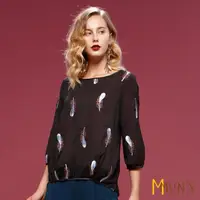 在飛比找momo購物網優惠-【MON’S】金蔥羽毛花卉雪紡上衣