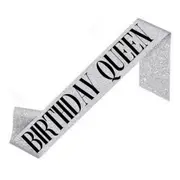 Deluxe Glitter Silver BIRTHDAY QUEEN Sash - Black Print
