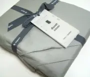 West Elm Gray 400 Thread Count Cotton Percale Pleated Full Queen Duvet Cover