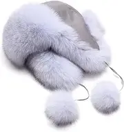 [Weriirew] Women's Winter Faux Fur Hat, Furry Warmer Trapper Hat Earflap Cap Skiing Hat RussianHat Trooper Ski Hats with Pom Pom, Blue