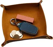 [aolaso] Valet Tray- Genuine Leather Catchall Tray Desktop Storage Organiser- Beside Trinket Vanity Tray for Key, Wallet, Phone, Watches, Candy- Brown