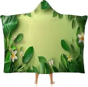 [Ausinbed] Palm Leaves Wearable Cloak Hooded Blanket Fleece Hooded Robe Cloak Arctic Velvet Warm Throw Quilt Poncho Soft Nap Blanket Novelty Blanket Air Conditioning Blanket,50"x60"