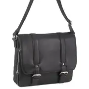 Pierre Cardin Pebbled Leather 13" Laptop Computer Bag Overnight Satchel Black