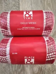 Lot of 2 Place & Time White /Red Plaid Wreath Decorative Mesh Ribbon 5 x 18ft