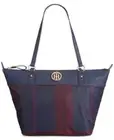 Tommy Hilfiger Tote Bag Plaid Navy Red Nylon Ivy Zip Top Tote Bag