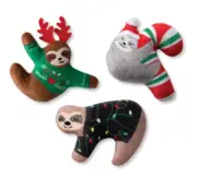 Fringe Studio Christmas Holiday Plush Squeaker - 3 Wise Sloths Mini Dog Toy Set