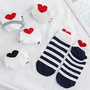 [TYKGD] Women's Socks 5 Pairs Women Cotton Happy Funny Short Socks Cartoon Heart Cat Cute Invisible Socks Summer Thin Animal Ear Ankle Socks Print