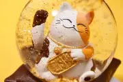 Snow Globe Snow Dome Lucky Cat Music Box (Spring Type) Light (AA Batteries) Rota