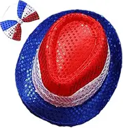 [Generic] Fourth of July Costume Accessories | Sequin Hat Costume Red White Blue Bow Tie | Sparkling Photography Props Theatrical Performances Wear for Men, Women