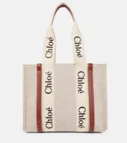 [Chloe] Chloé Woody Medium canvas tote One Size white
