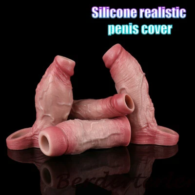 Large Silicone Penis Sleeve Enlargement Extender Cover Delayed Ejaculation Men