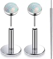 [Lsnevsie] 20G 18G 16G Threadless Push In Astm F136 Titanium Nose Ring Studs Flat Back Studs Earrings G23 Titanium Tragus Helix Conch Cartilage Earrings Piercing Jewelry For Women Men Opal 2-3mm