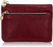 [AdiStylinno] Coin Purse, Ladies Small Leather Coin Pouch Small Key Pouch with Three Zipper Pocket, Portable Coin Wallet Ladies Purse Fashion Credit Card Holder for Women Men, Red, Fashion