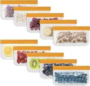 JSVSLTD Reusable Food Storage Bags - 10 Pack Snack Bag Freezer Bags - Extra Thick Preservation Bags, Leakproof Silicone Bag for Meal Prep, Kitchen Organization