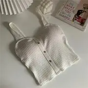 Plain Button Ribbed Padded Cami Top White - One Size