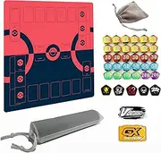 Extalas Playmat for Pokemon Trading Card Game - 2 Player Trainer Mat for Game with 37pcs Damage Counters(Large,Classic) (New Red2, Large)