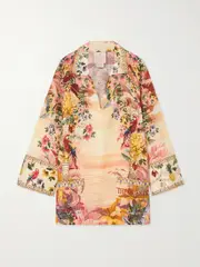 [Camilla] Camilla - + The White Lotus Crystal-embellished Printed Linen Mini Dress - Beige - large large Neutrals
