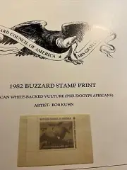 1982,Buzzard Print,Bob Kuhn,African White Vulture,599/777, Mint Stamp No Damage