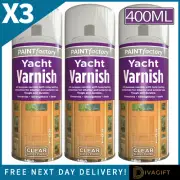 YACHT VARNISH CLEAR GLOSS SPRAY PAINT AEROSOL FOR LACQUER WOOD METAL 400ML x3