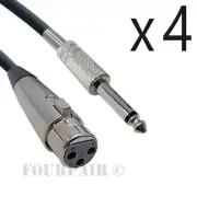 4 Pack Lot 6ft XLR 3-Pin Female to 1/4" Mono Shielded Microphone Mic Audio Cable