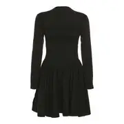 Long-Sleeve Square Neck Plain Mini A-Line Dress Black - XL