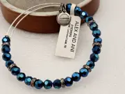 ALEX & ANI Silver "Gleam "Luminous Cobalt Blue Beaded Bangle Bracelet ✨️ New