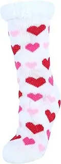 [CTM] Women's Plush Sherpa Winter Fleece Lined Hearts Slipper Socks