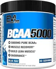 Evlution Nutrition BCAA5000 Powder 5 Grams of Branched Chain Amino Acids (BCAAs) Essential for Performance, Recovery, Endurance, Muscle Building, Keto Friendly, Zero Sugar, 30 Servings (Blue Raz)