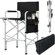 GDGYOFN Makeup Chair for Makeup Artist 45.6'', Tall Directors Chairs Foldable for Clients with Side Table Cup Holder Storage Bag and Footrest, Folding Chair 400lbs Capacity Black