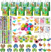 Dinosaur Party Favors for Kids, 96pcs All-in-One Dinosaur Birthday Party Favors Set - Dino Party Favor Bags Keychains Stampers Stickers Toys Clap Bracelets etc Dinosaur Birthday Party Supplies