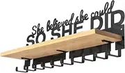 iBobbish Trophy Medal Holder Display Hanger Rack Frame Shelf,Medal Holder with Wooden Trophy Shelf Rack,Sturdy Metal Wall Mount She Believed She Could with 10 Hooks Over 40 Medals Easy to Install