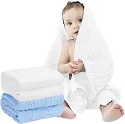 Muslin Baby Towel Super Soft and Absorbent Cotton Baby Bath Towels 2 Pack 6 Layers Infant Newborn Blanket Toddler and Kids Large 40 x 40inches (Blue & White)